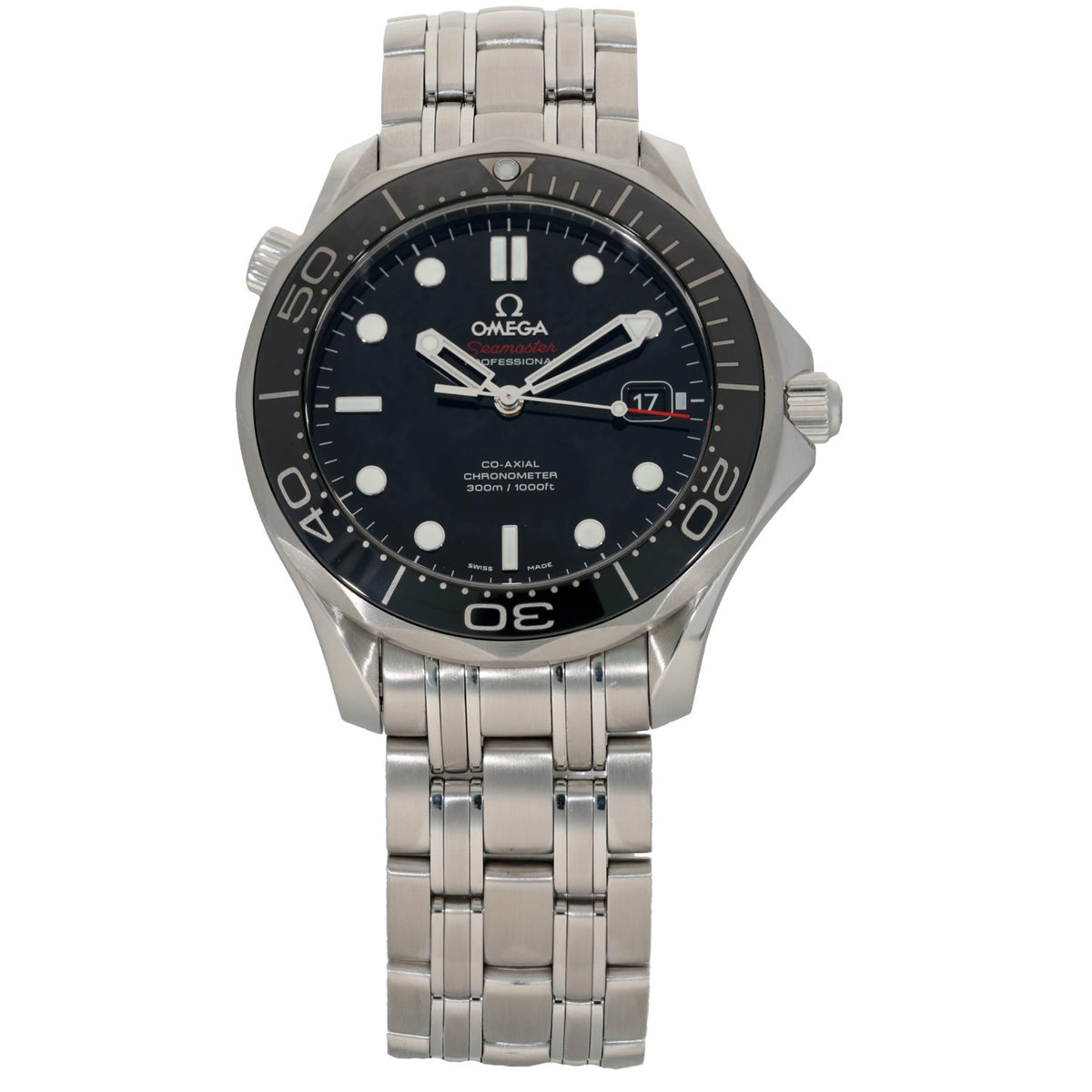 Omega Seamaster Diver 212.30.41.20.01.003 , black bezel and dial with stainless steel case and link bracelet, front