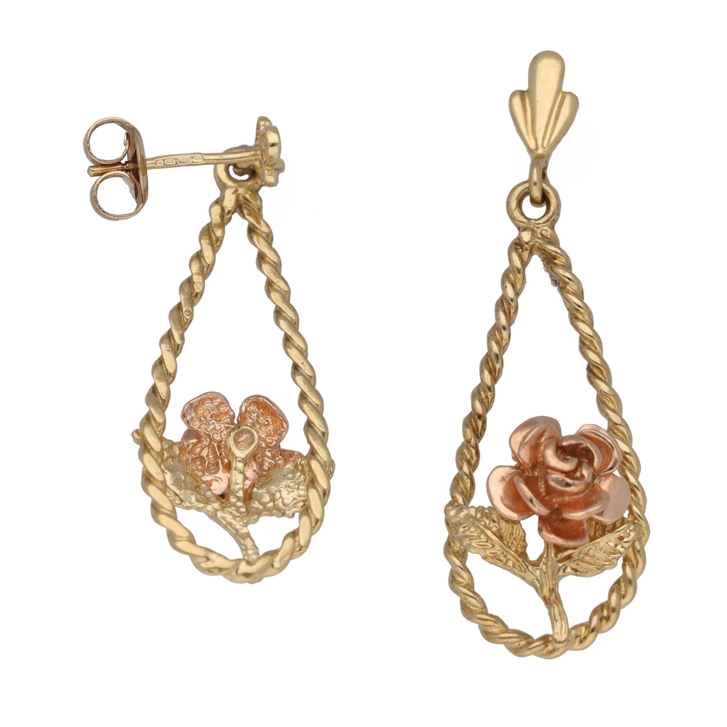 9ct Gold Flower Drop Earrings