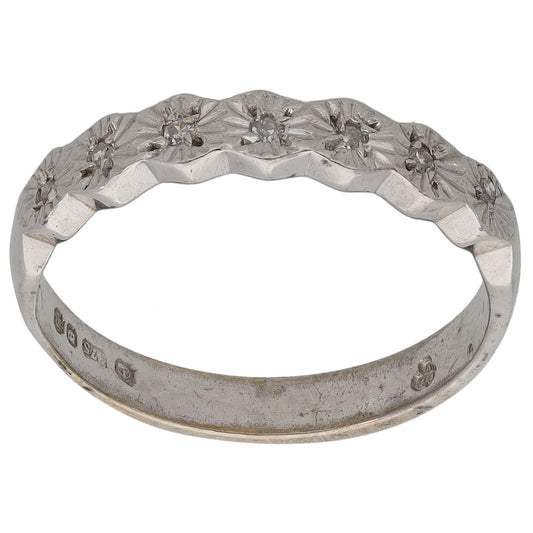 9ct White Gold 0.07ct Diamond Half Eternity Ring Size M