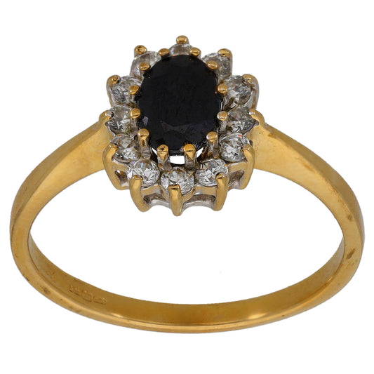 9ct Gold Sapphire & Cubic Zirconia Cluster Ring Size T