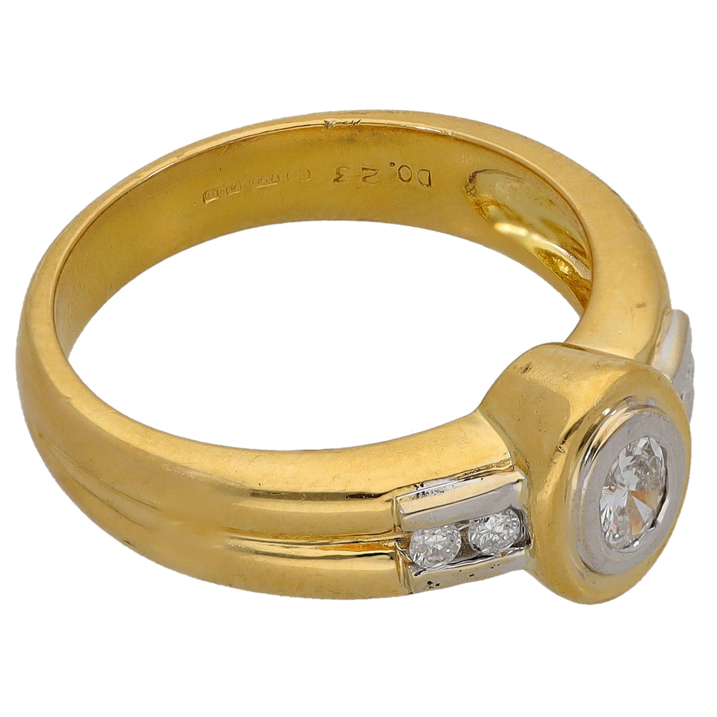 18ct Gold 0.23ct Diamond Solitaire Ring With Accent Stones Size L