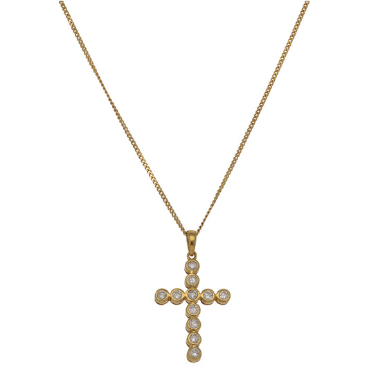 18ct Gold 0.44ct Diamond Cross Pendant With Chain