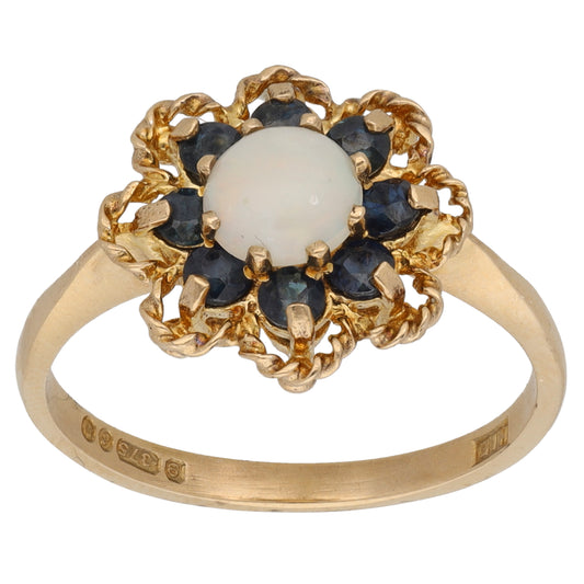 9ct Gold Sapphire & Opal Dress/Cocktail Ring Size O