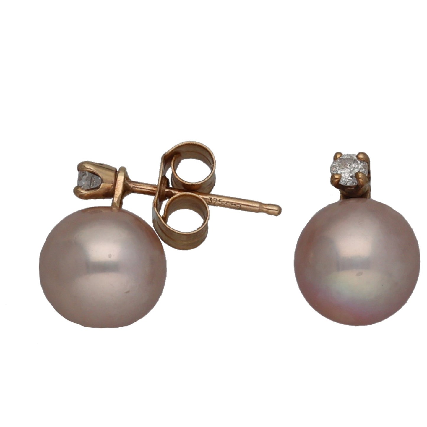 9ct Gold Cultured Pearl & 0.06ct Diamond Stud Earrings