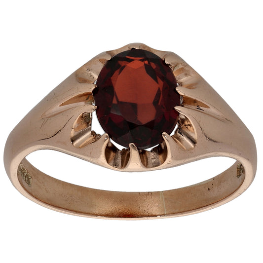 9ct Gold Garnet Single Stone Ring Size Q