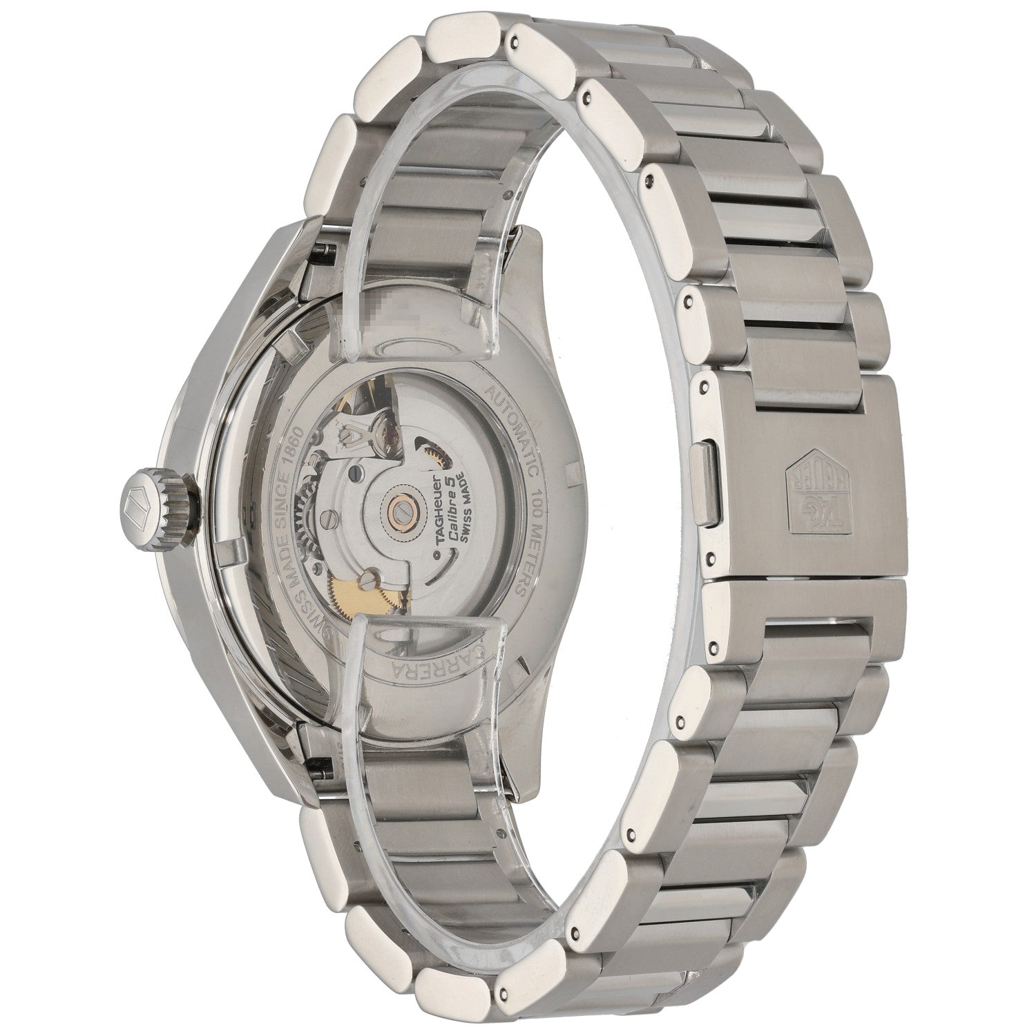 Tag Heuer Carrera WAR201C Stainless steel wristwatch with transparent caseback showing automatic movement