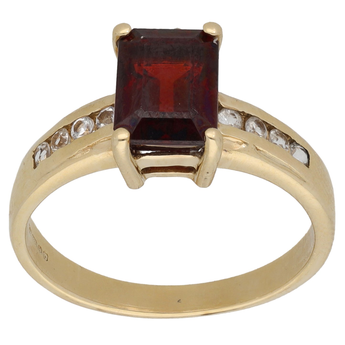 9ct Gold Garnet & Topaz Single Stone Ring with Accent Stones Size N