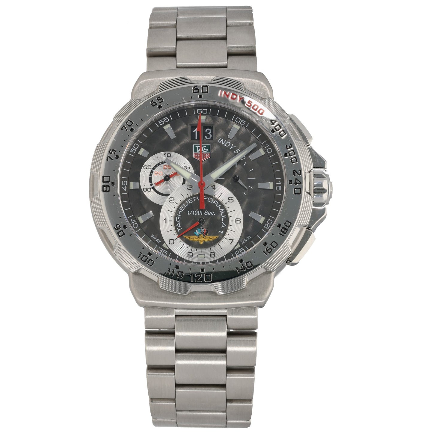 Tag Heuer F1 cah101a stainless steel watch, black dial, chronograph subdials, steel bracelet