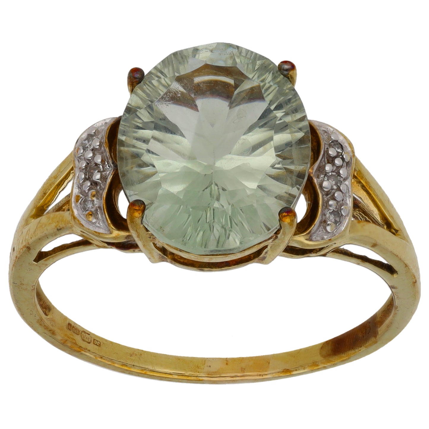 9ct Gold 0.03ct Diamond & Green Quartz Dress/Cocktail Ring Size R