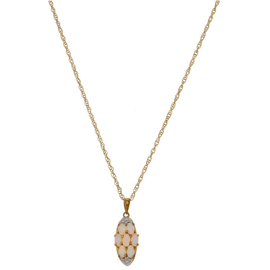 9ct Gold 0.10ct Diamond & Opal Dress/Cocktail Pendant With Chain