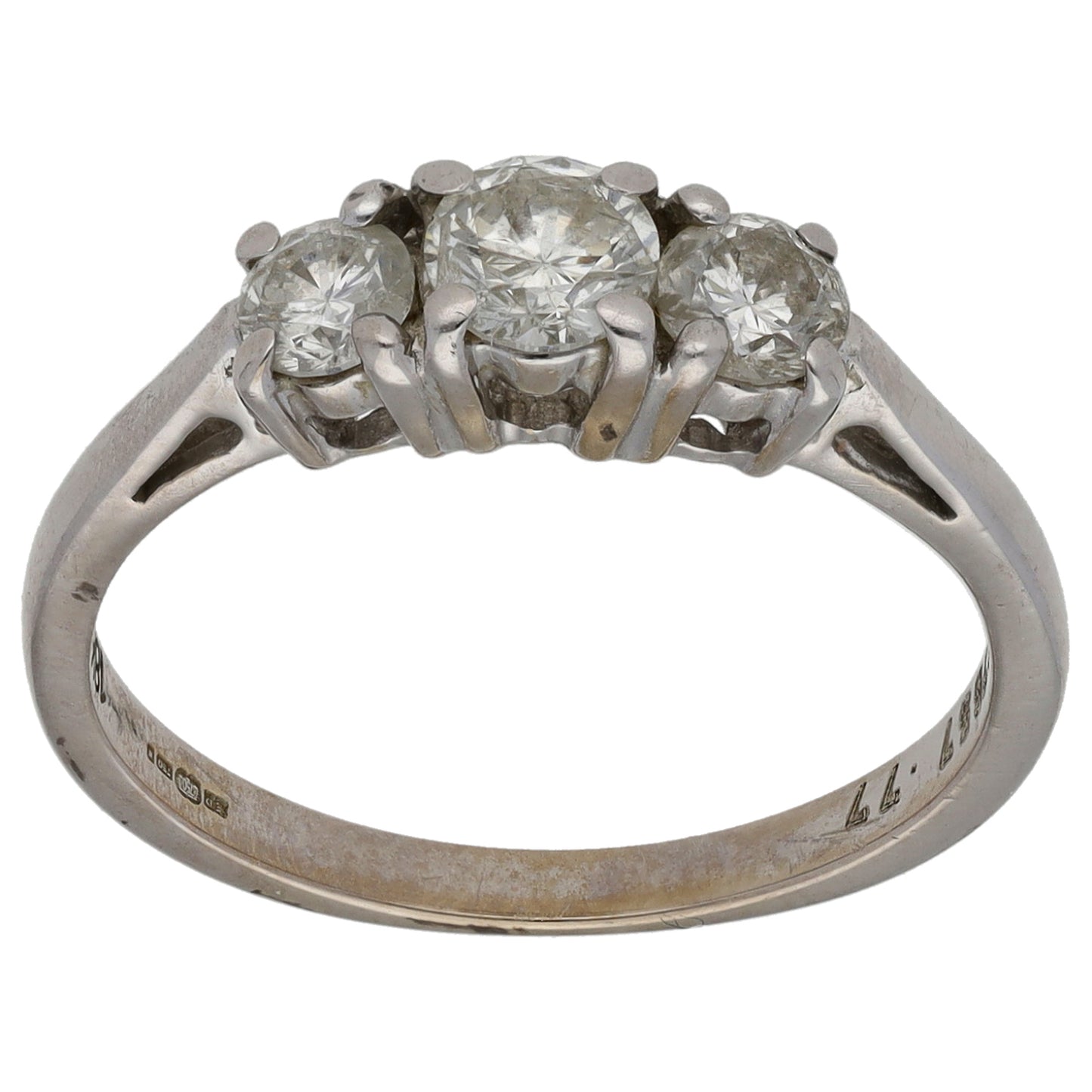18ct White Gold 0.72ct Diamond Trilogy Ring Size N