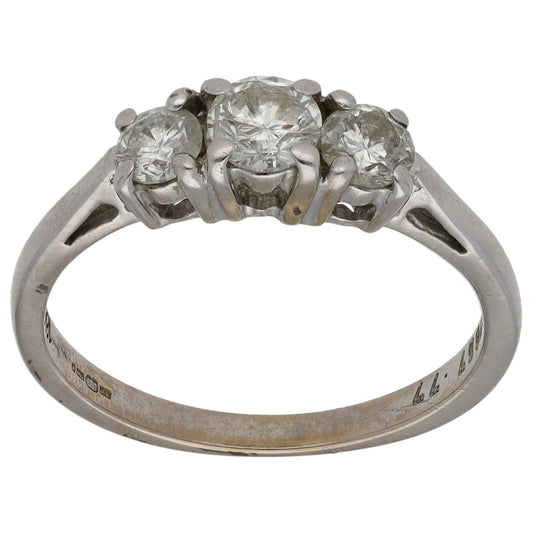 18ct White Gold 0.72ct Diamond Trilogy Ring Size N
