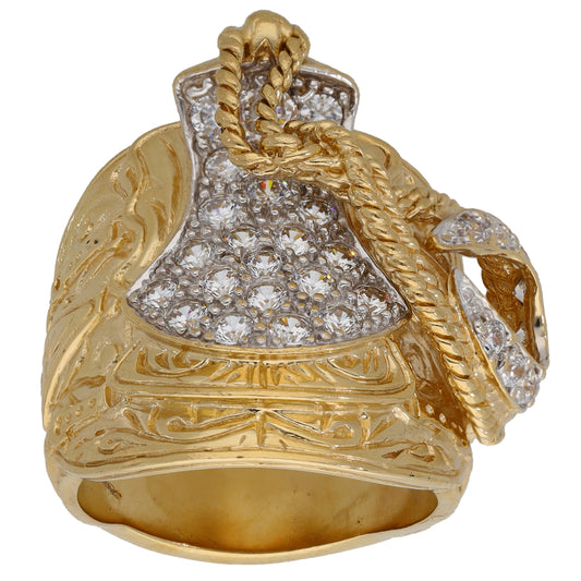 9ct gold CZ saddle ring with pavé stones