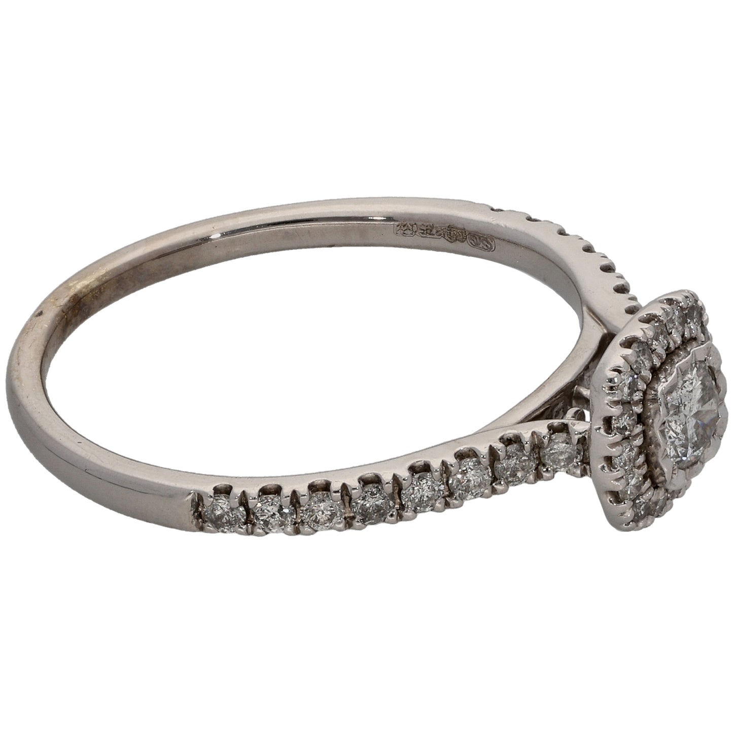 9ct White Gold 0.50ct Diamond Halo Ring Size Q