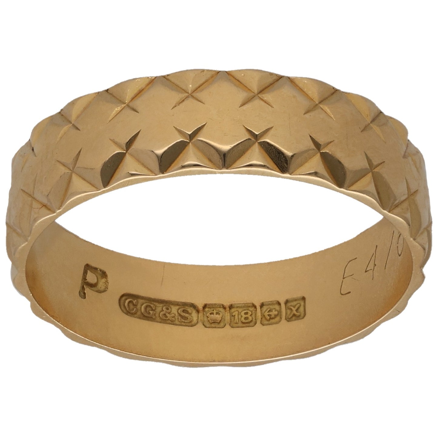18ct Gold Patterned Wedding Ring Size P