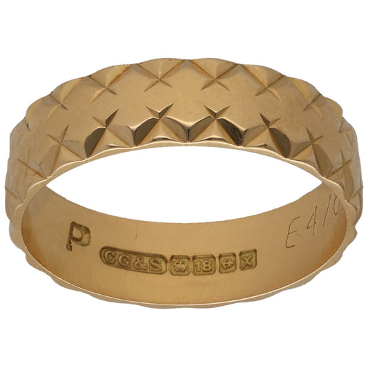18ct Gold Patterned Wedding Ring Size P