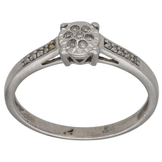 9ct White Gold 0.10ct Diamond Cluster Ring Size N