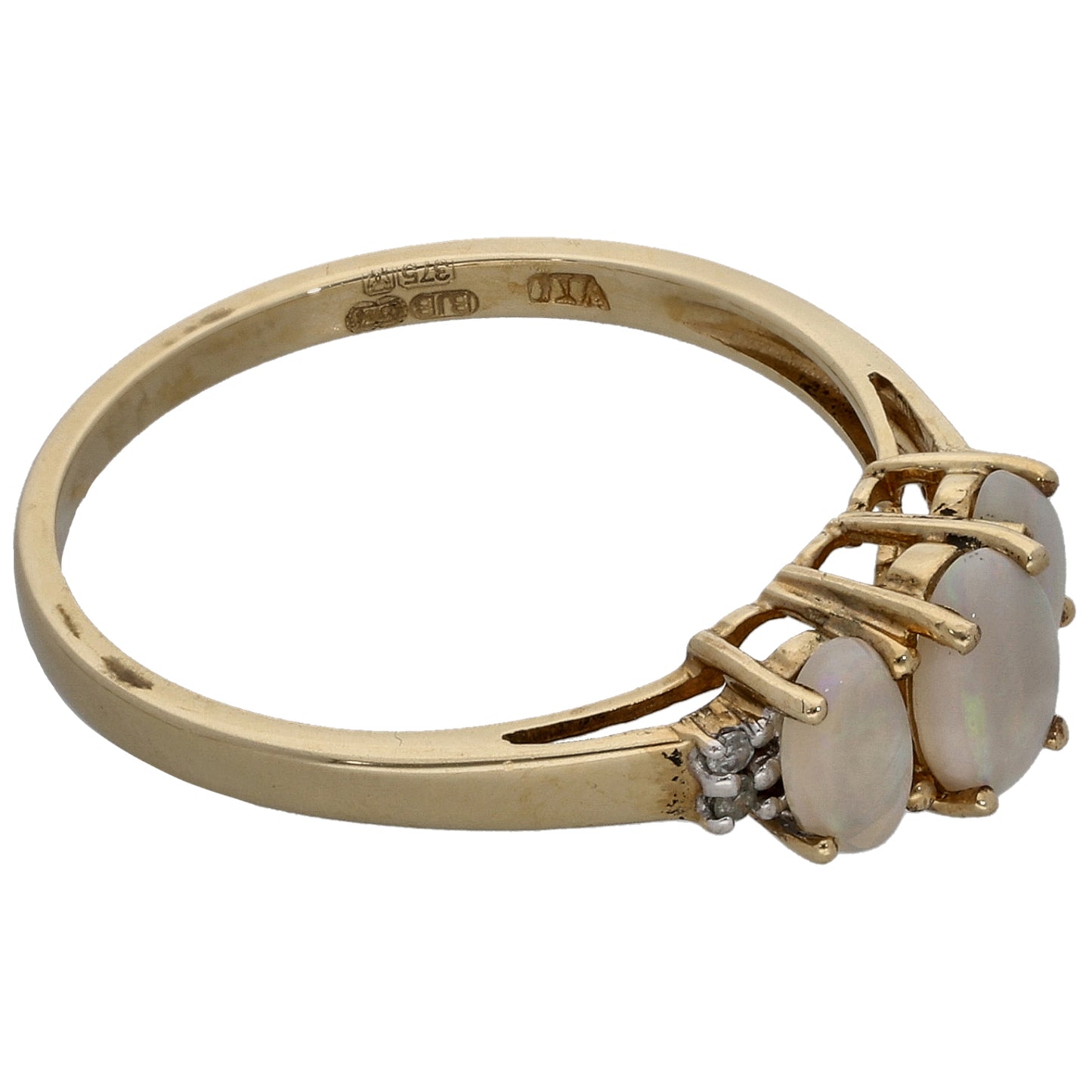 9ct Gold Opal & 0.02ct Diamond Dress/Cocktail Ring Size P