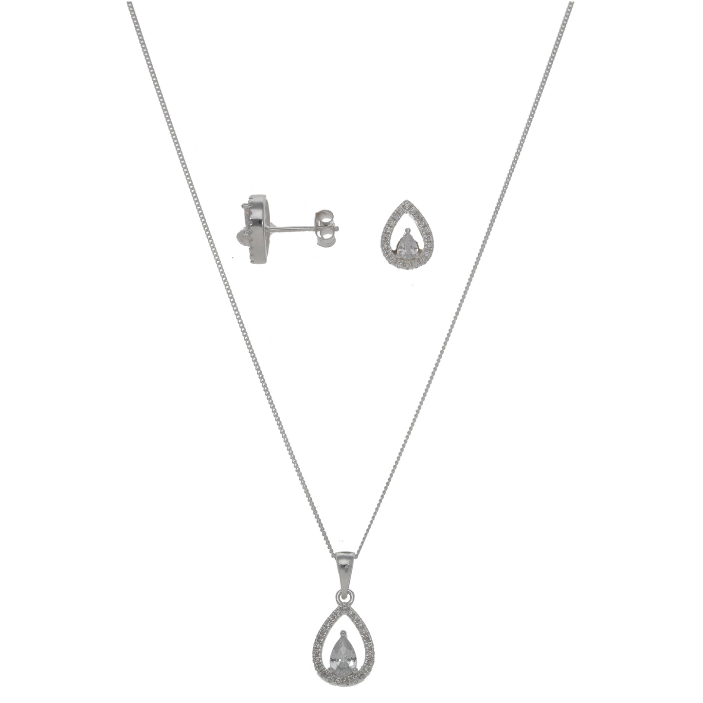 New Sterling Silver Cubic Zirconia Teardrop Pendant & Earring Set