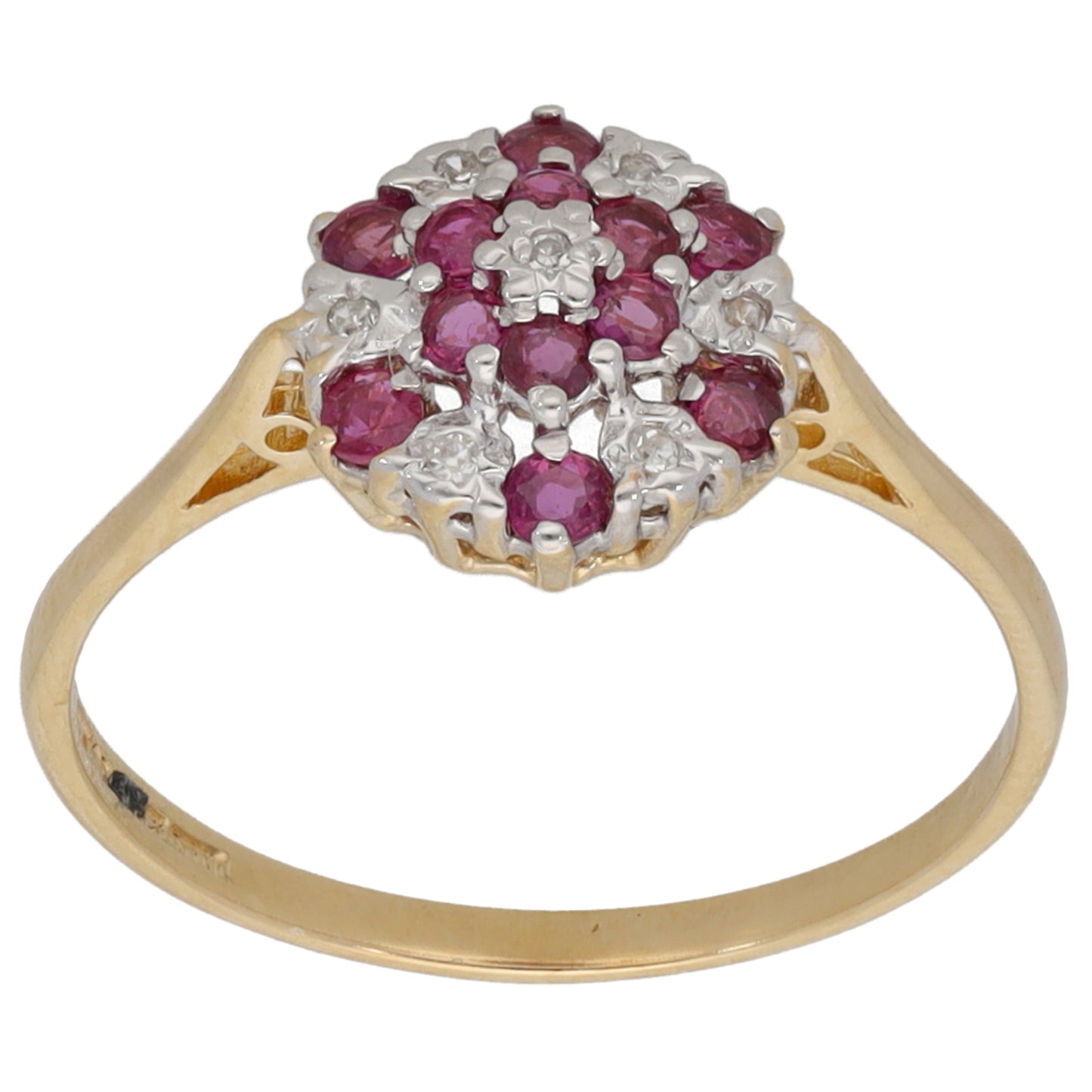 9ct Gold Ruby & 0.035ct Diamond Dress/Cocktail Ring Size P