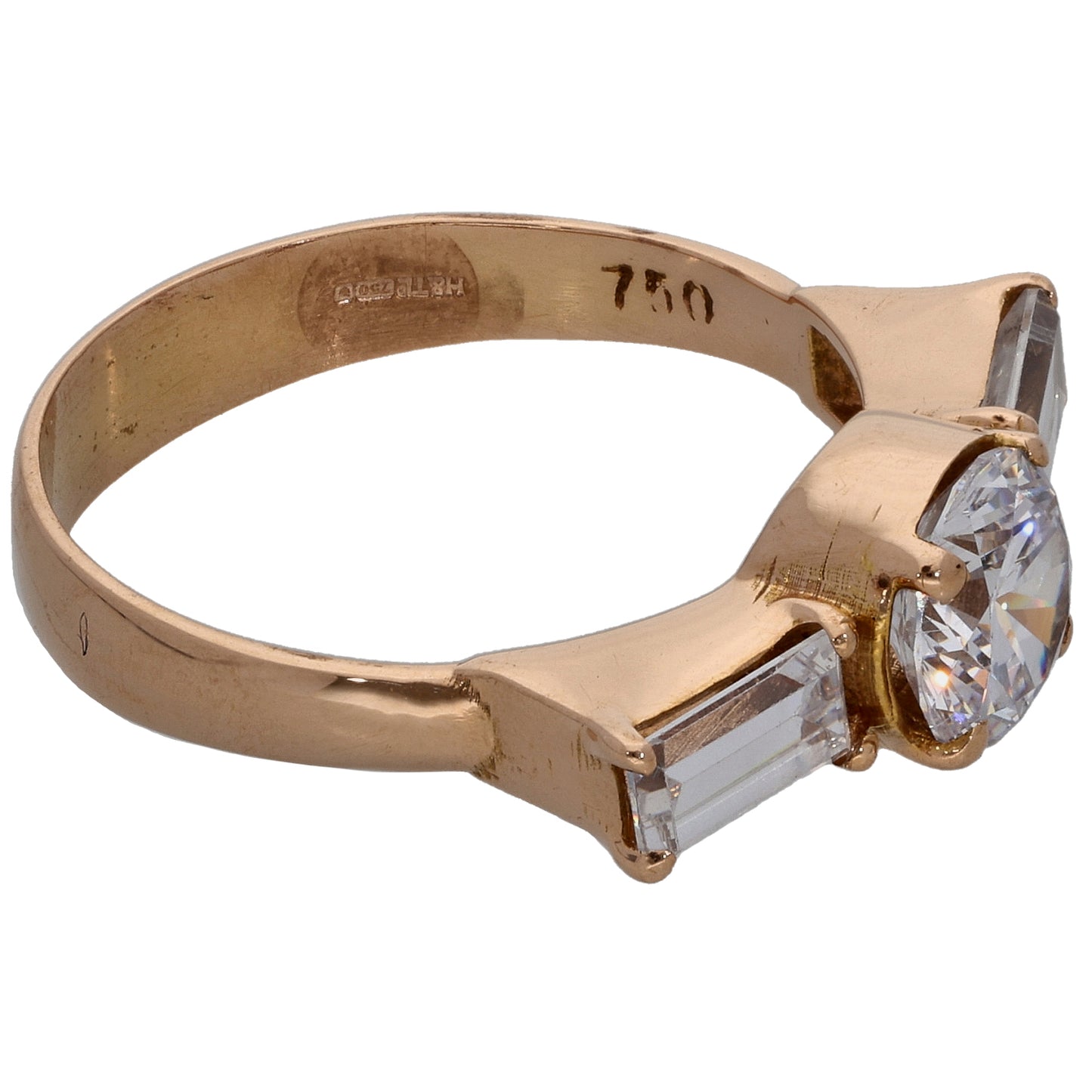 18ct Rose Gold Cubic Zirconia Trilogy Ring Size M