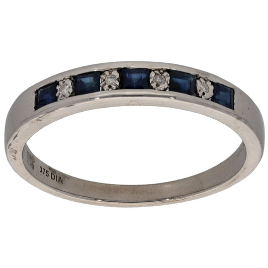 9ct White Gold Sapphire & 0.02ct Diamond Half Eternity Ring Size N
