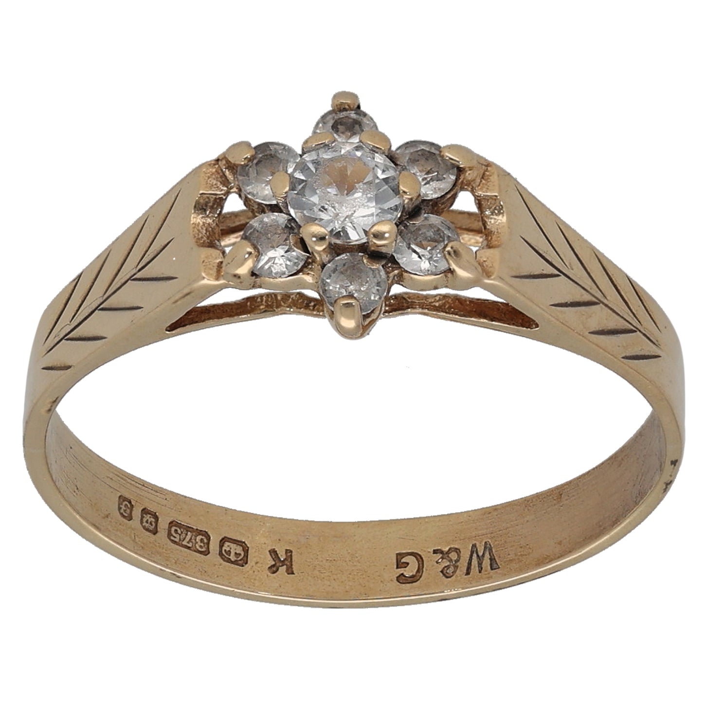 9ct Gold Cubic Zirconia Cluster Ring Size P