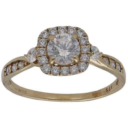 9ct Gold Cubic Zirconia Halo Ring Size R