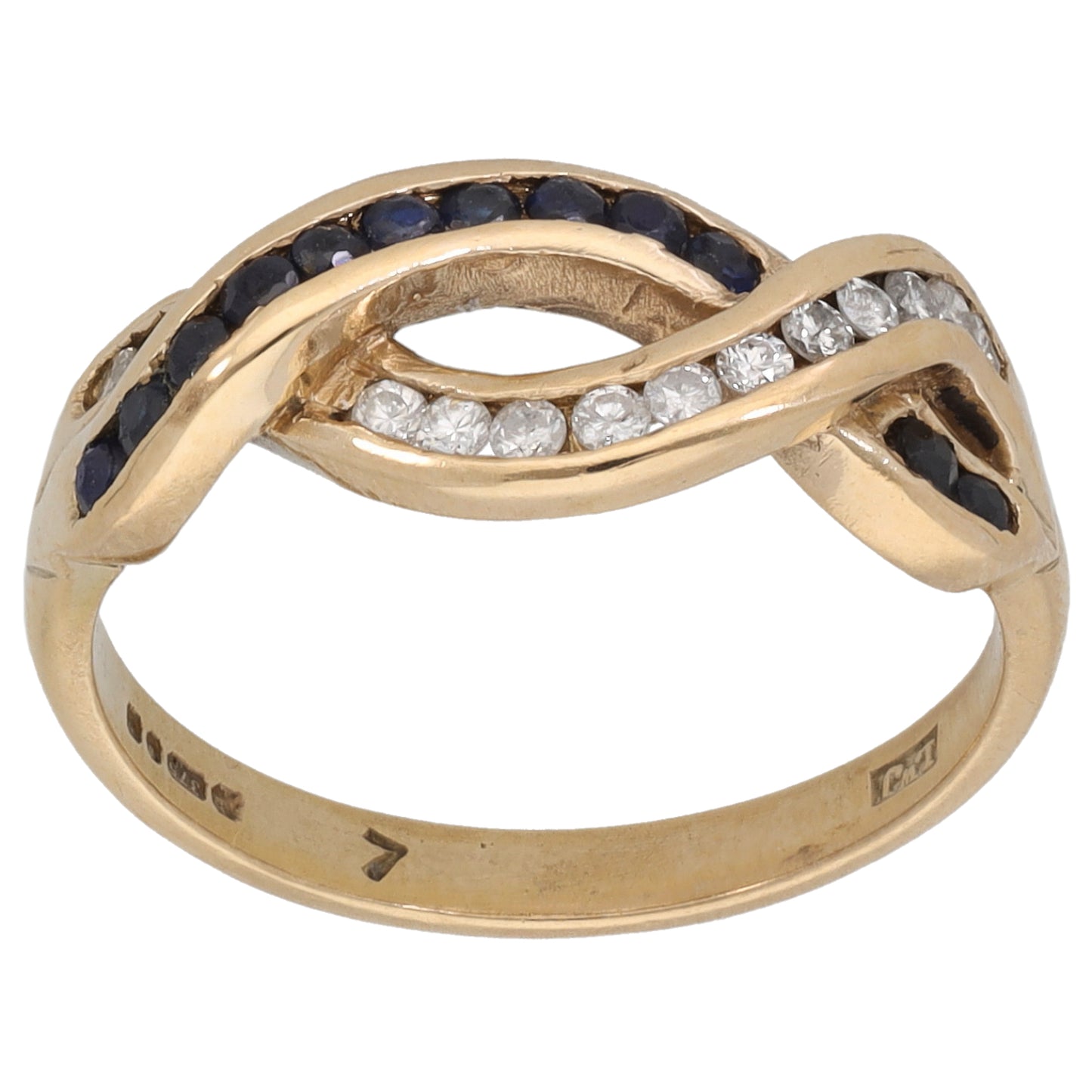 9ct Gold Sapphire & 0.13ct Diamond Dress/Cocktail Ring Size M