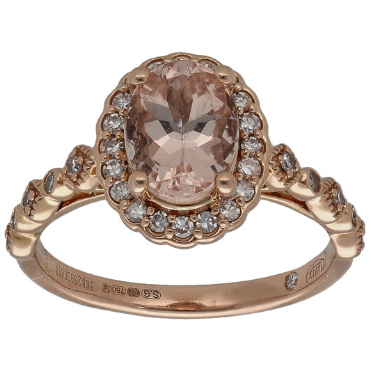 18ct Rose Gold Morganite & 0.15ct Diamond Cluster Ring Size K