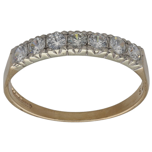 Bicolour gold CZ half eternity ring with raised clear stones across the top