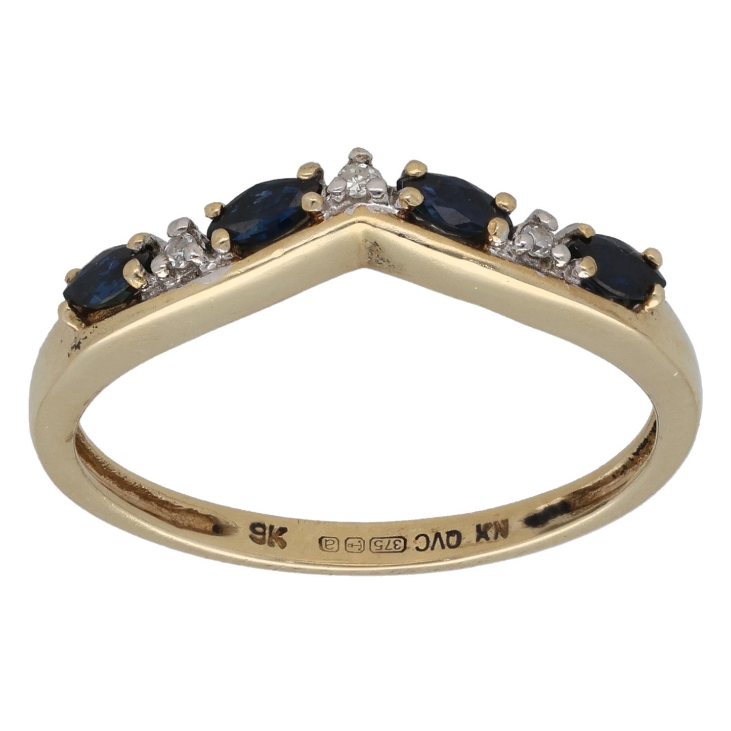 9ct Gold Sapphire & 0.16ct Diamond Ring Set Size Q