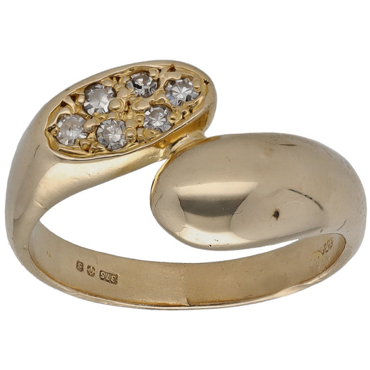 Gold round diamond cluster dress ring with oval polished band, size K
