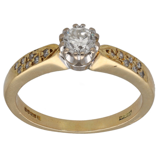 18ct Gold 0.44ct Diamond Solitaire Ring With Accent Stones Size P