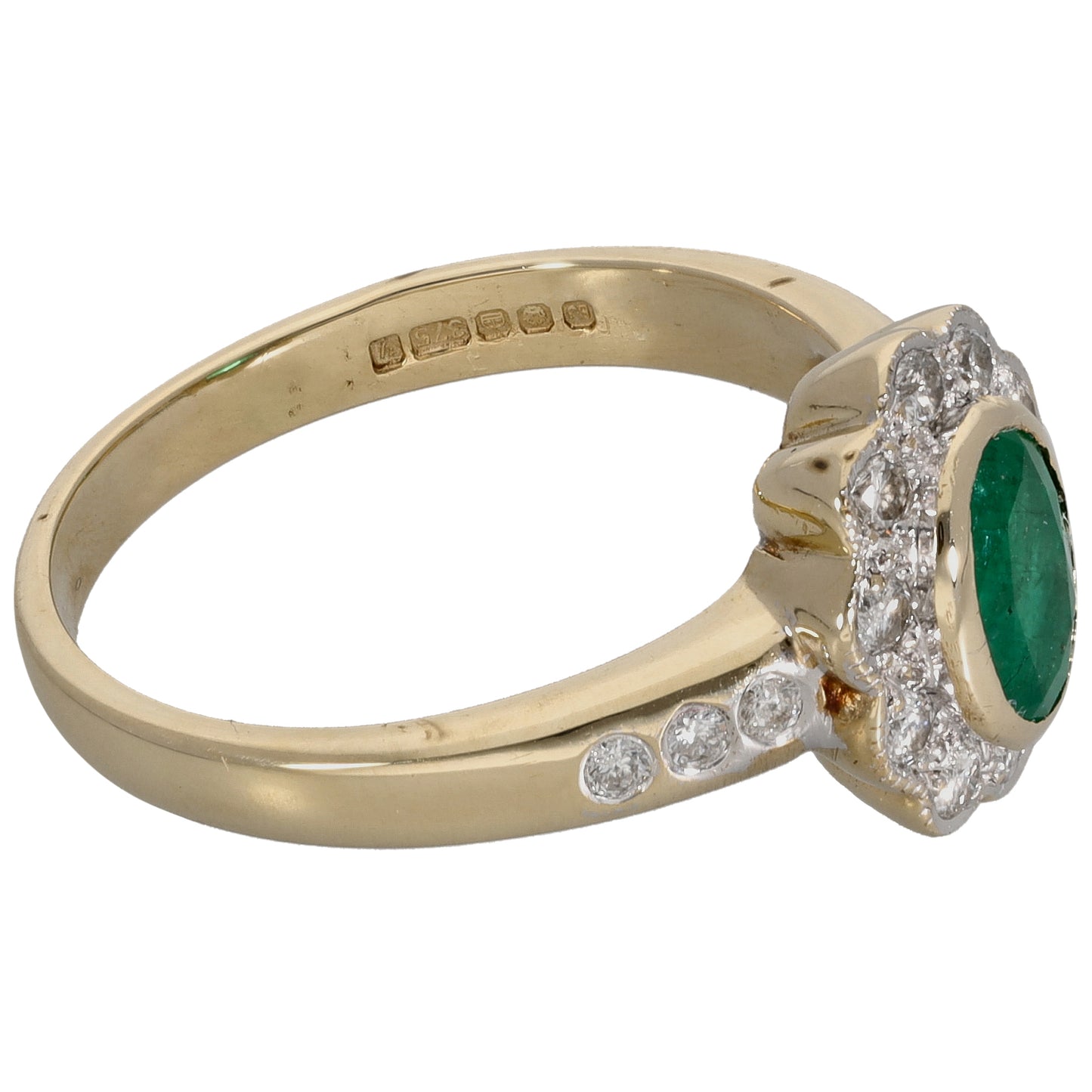 9ct Gold Emerald & 0.32ct Diamond Dress/Cocktail Ring Size O