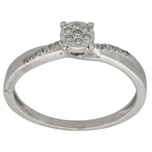 9ct White Gold 0.10ct Diamond Cluster Ring Size R