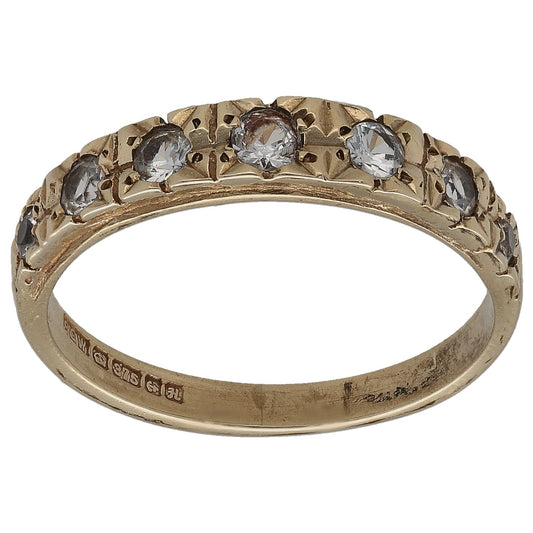 9ct gold half-eternity ring with clear CZ stones, round-cut, size M