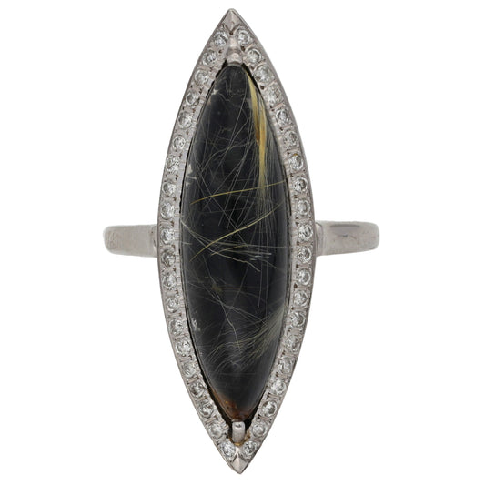 9ct White Gold Quartz & 0.40ct Diamond Dress/Cocktail Ring Size O