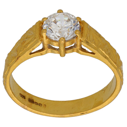 22ct Gold Cubic Zirconia Single Stone Ring Size L