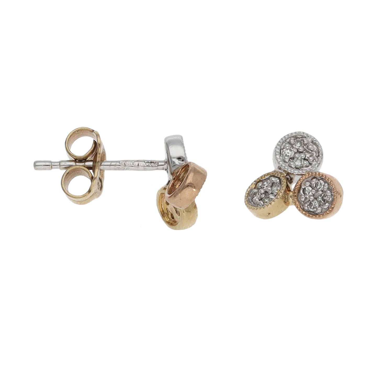 9ct Tri-Colour Gold 0.12ct Diamond Stud Earrings