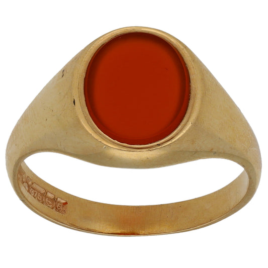 9ct Gold Carnelian Single Stone Signet Ring Size O