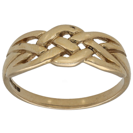 Gold-tone alternative 9ct ring, size M, interwoven knot design, open band