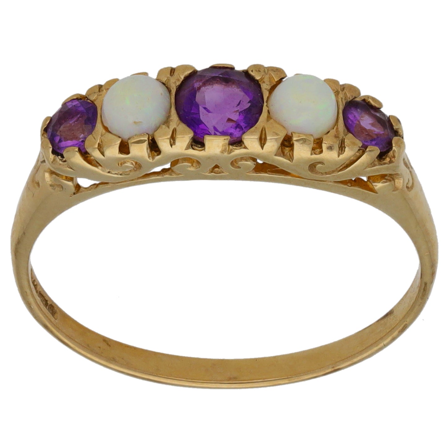 9ct Gold Amethyst & Opal Half Eternity Ring Size R