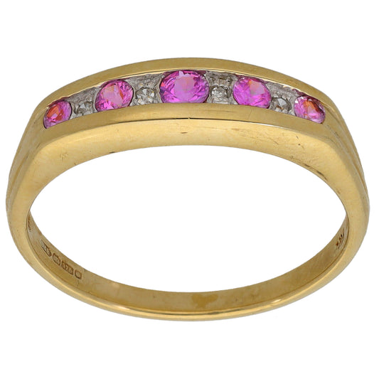 9ct Gold Sapphire & 0.06ct Diamond Half Eternity Ring Size T