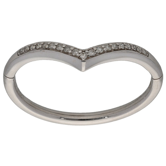 9ct White Gold 0.10ct Diamond Wishbone Ring Size U