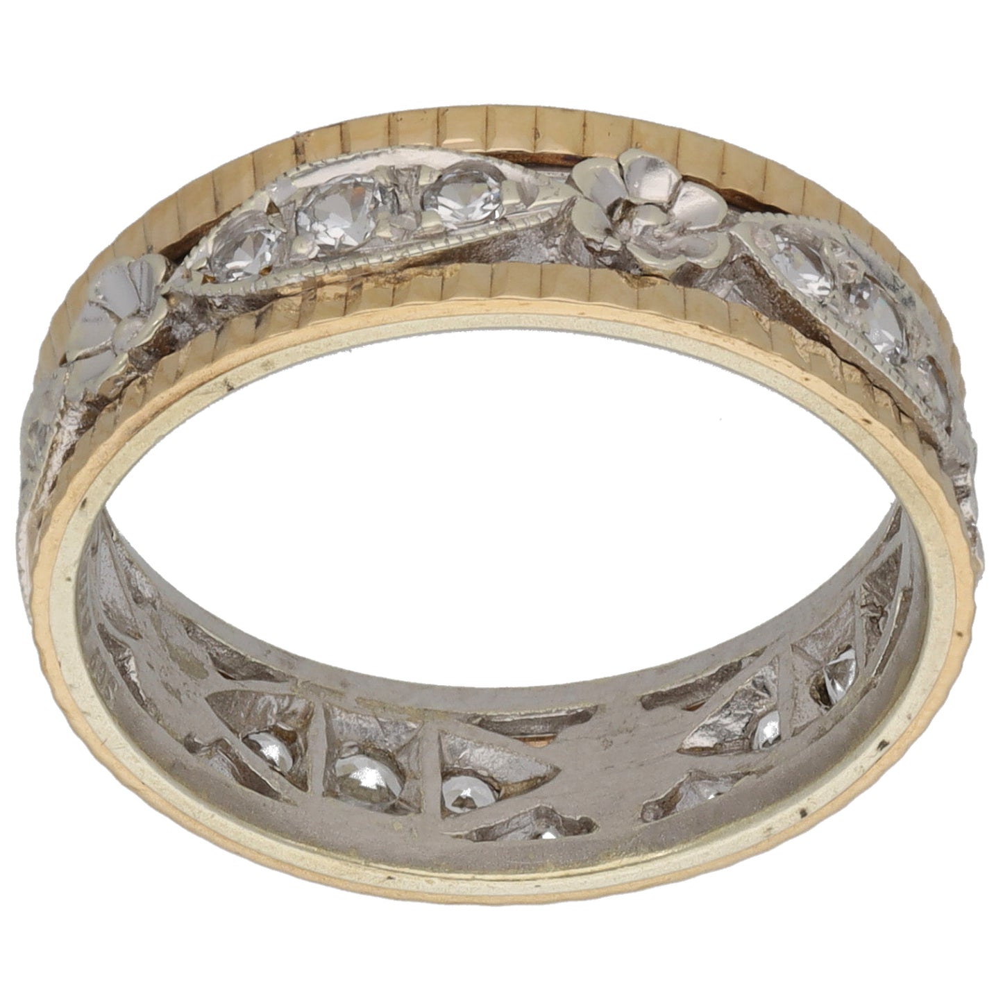 9ct Bicolour Gold Cubic Zirconia Patterned Wedding Ring Size O