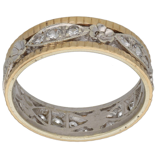 9ct Bicolour Gold Cubic Zirconia Patterned Wedding Ring Size O