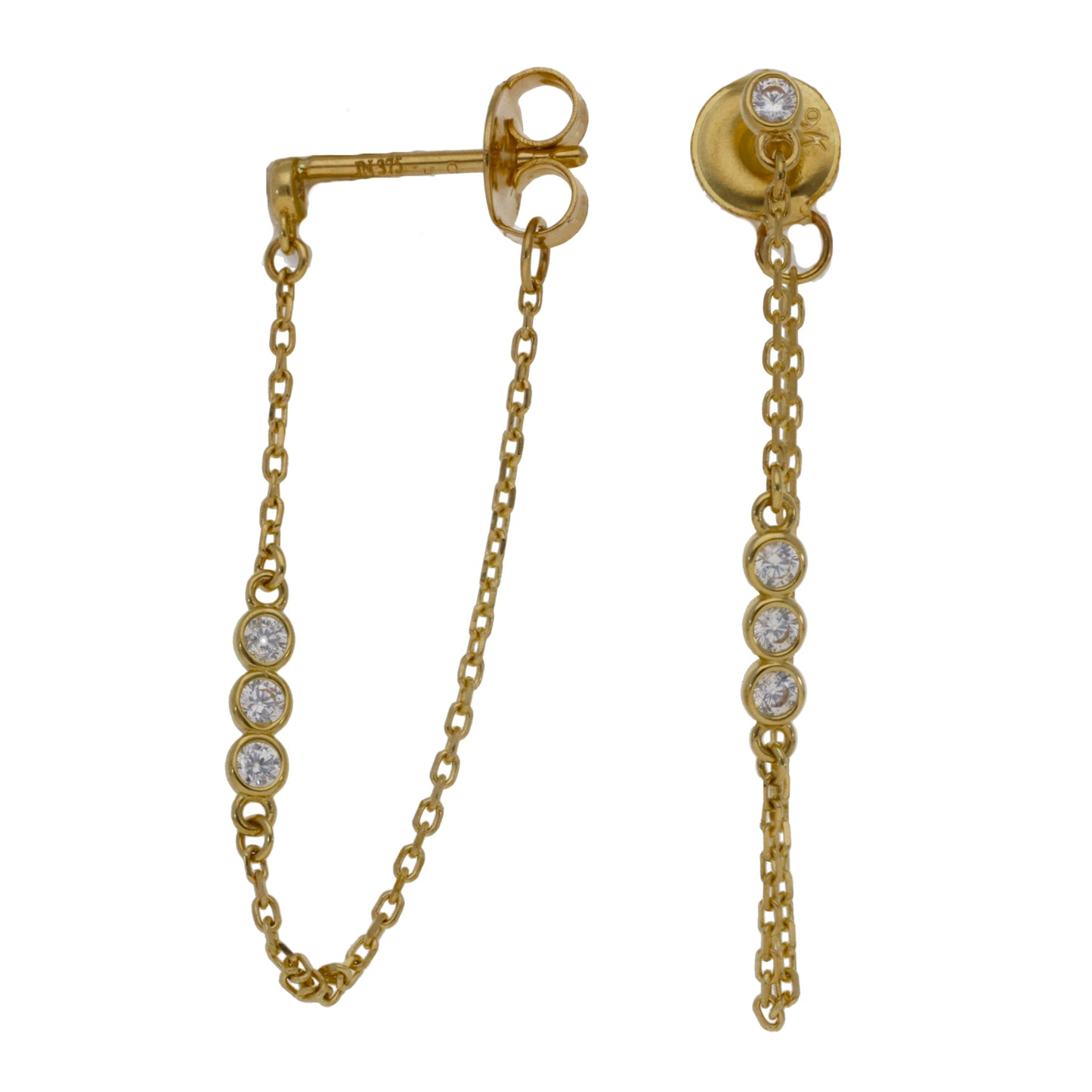 New 9ct Gold Cubic Zirconia Trilogy Drop Earrings