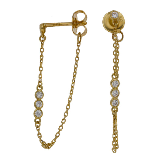 New 9ct Gold Cubic Zirconia Trilogy Drop Earrings