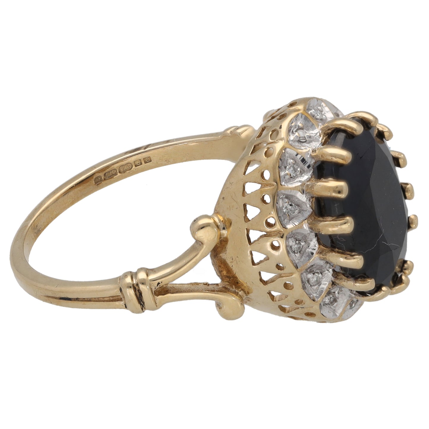 9ct Gold Sapphire & 0.07ct Diamond Dress/Cocktail Ring Size O